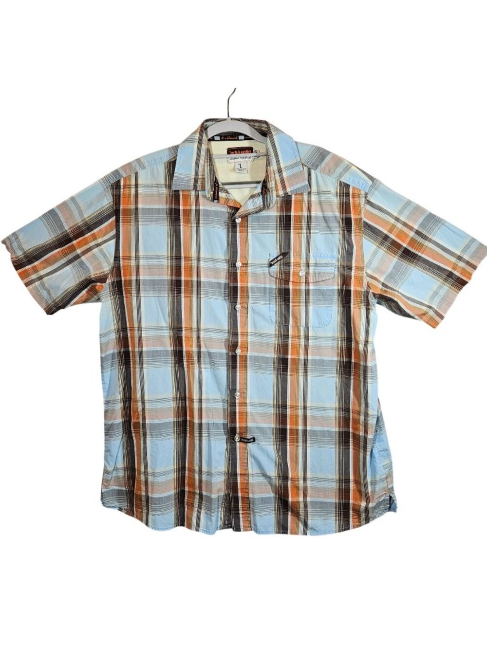 Ecko Unltd Mens Short Sleeve Plaid Button-Up Shirt Size L Cotton Blend Multicolo